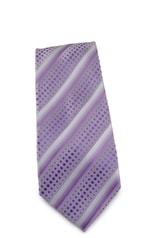 Fialová (šeříková) pruhovaná mikrovláknová kravata s puntíkovaným vzorem